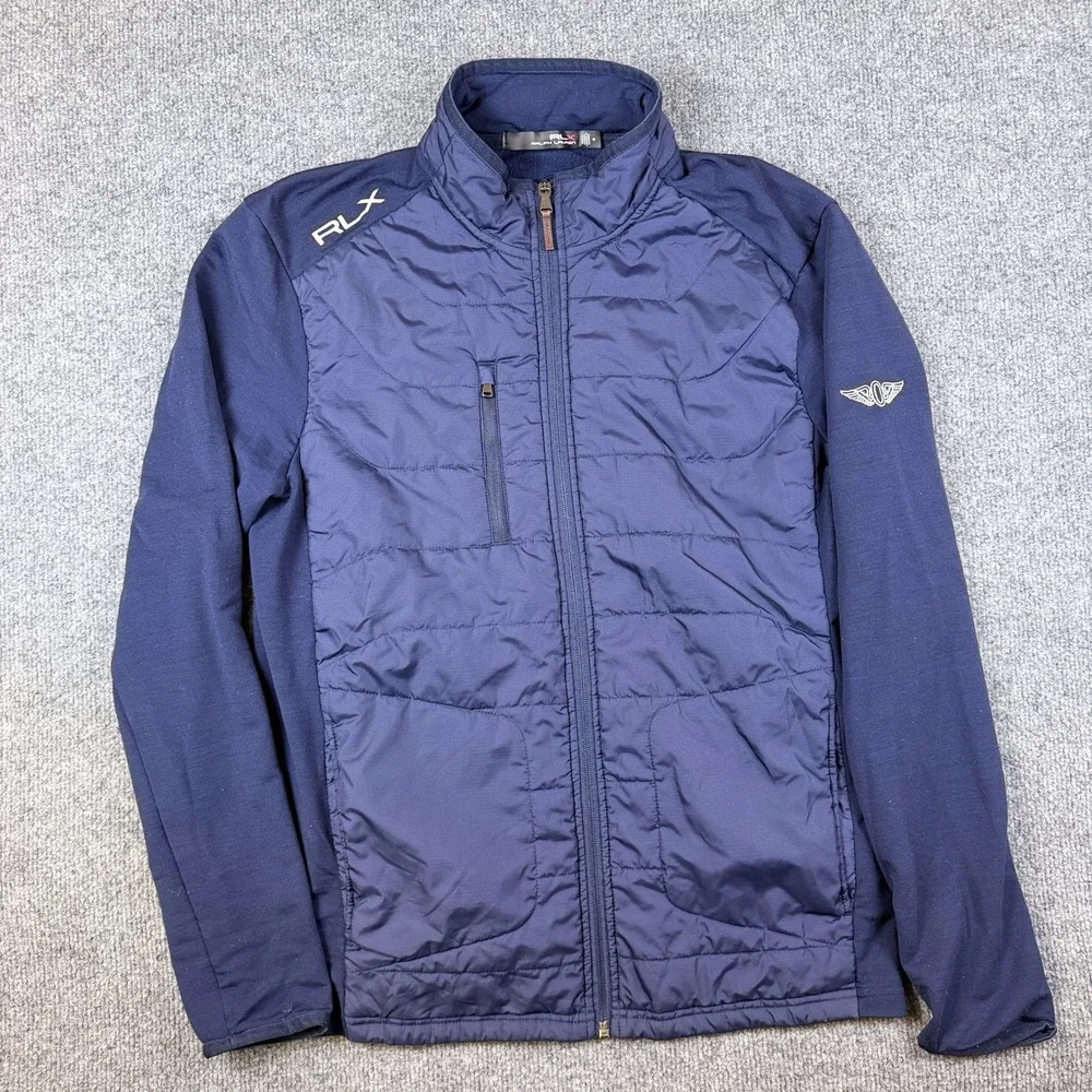 RLX Ralph Lauren Hybrid Wool Full Zip Jacket Mens M Blue Olympic Club Golf